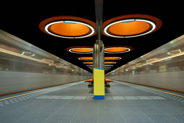 Architecture Poster featuring the photograph The Orange Subway Station by Vincent Willems