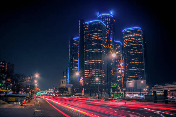 Detroit Poster featuring the photograph The Renaissance Center on Jefferson at night... by Jay Smith