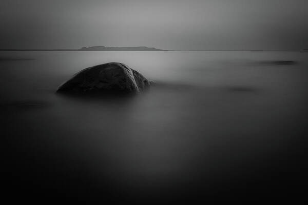 Abstract Poster featuring the photograph The Sleeping GIent from Snady Beach BW Long Expo by Jakub Sisak