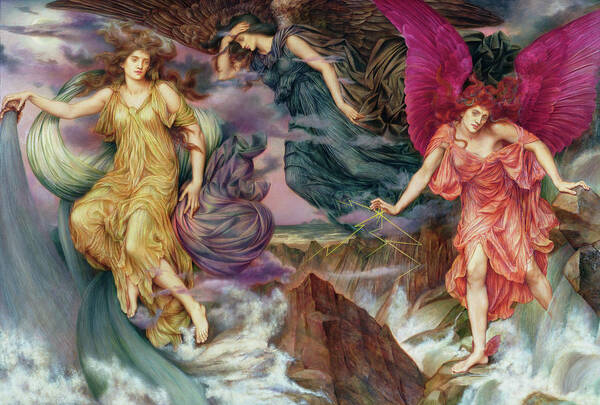 The Storm Spirits By Evelyn De Morgan Circa 1900 Poster featuring the mixed media The Storm Spirits By Evelyn De Morgan Circa 1900 by Vintage Lavoie