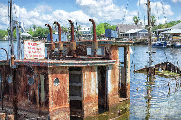 The Villages Poster featuring the photograph The Sunken Tugboat Fine Art Photography - Digital Painting by Mary Lou Chmura by Mary Lou Chmura