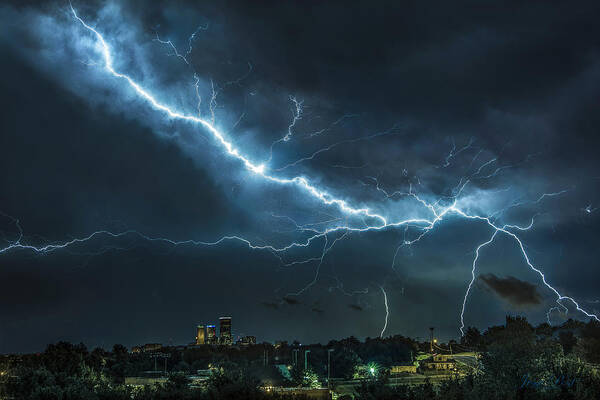 Tulsa Poster featuring the photograph Tulsa Towers Lightning by Jesse POST