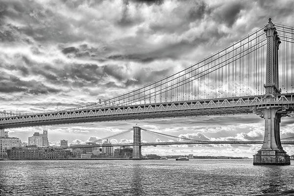 Two Poster featuring the photograph Two bridges black and white by Liran Eisenberg