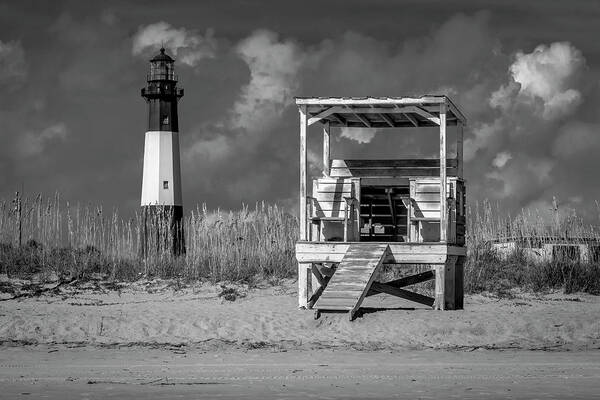 Tybee Beach Poster featuring the photograph Tybee Island Light Station in Monochrome by Ray Silva