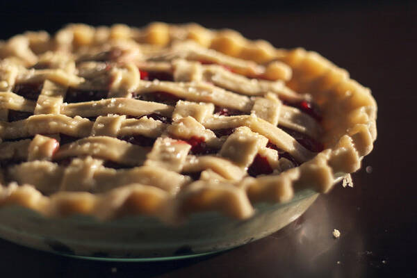 Close-up Poster featuring the photograph Unbaked Cherry Pie With Lattice Crust by Photograph By Sarah Orsag