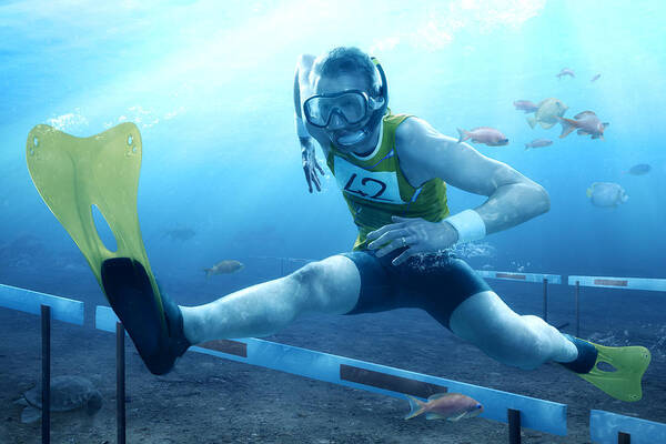 Humour Poster featuring the photograph Underwater Hurdling by Christophe Kiciak