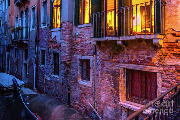 Venice Windows At Night By Marina Usmanskaya Poster featuring the photograph Venice windows at night by Marina Usmanskaya