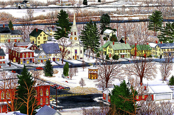 Winter Scene Of A Village Poster featuring the painting Village Square Vermont by Thelma Winter