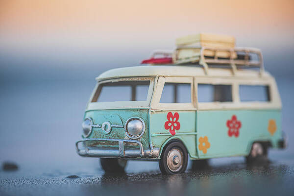 Vw Poster featuring the photograph VW Bus on the Beach by Lori Rowland
