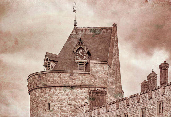 Windsor Poster featuring the photograph Windsor Castle Clock Tower, Antiqued Version by Marcy Wielfaert
