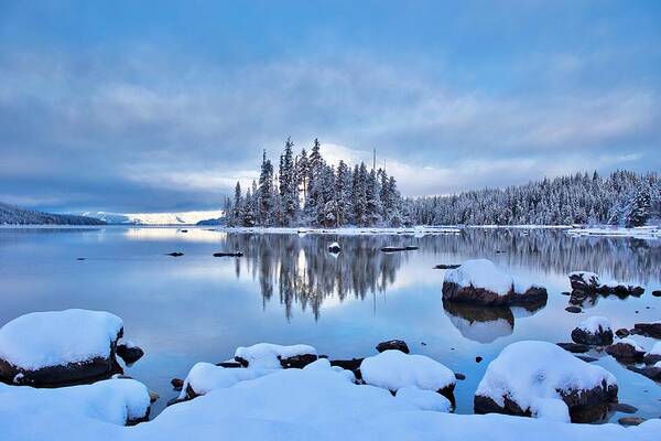 Winter Blues On The Lake Poster featuring the photograph Winter blues on the lake by Lynn Hopwood