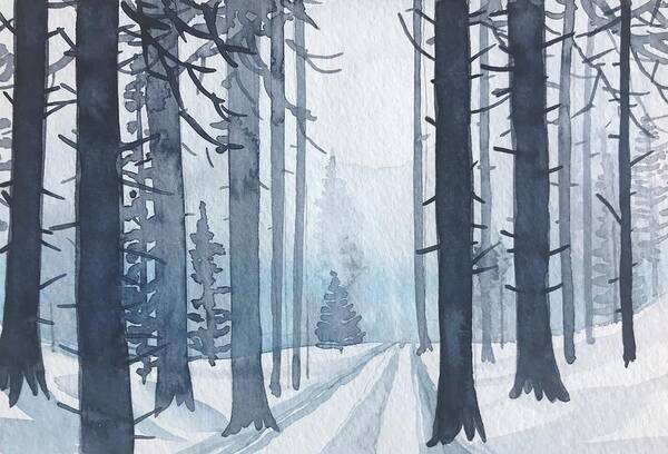 Winter Poster featuring the painting Winter trees by Luisa Millicent