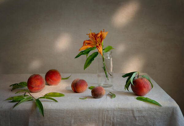 Conceptual Poster featuring the photograph With Peaches... by Inna Sukhova
