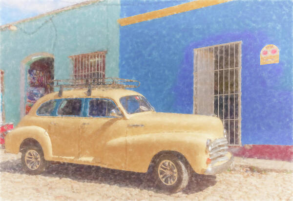 Yellow Poster featuring the photograph Yellow Taxi Trinidad Cuba II by Joan Carroll
