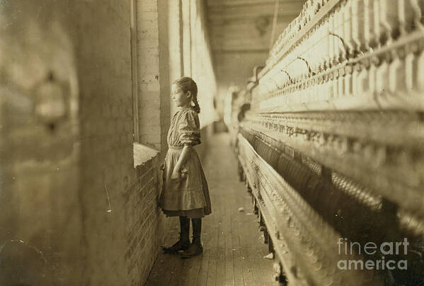 Child Poster featuring the photograph Young Girl Working In A Mill, Lincolnton, North Carolina, Usa, C.1908 by Lewis Wickes Hine