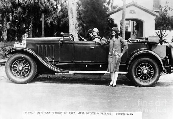 Child Poster featuring the photograph Young Women With 1927 Cadillac Phaeton by Bettmann