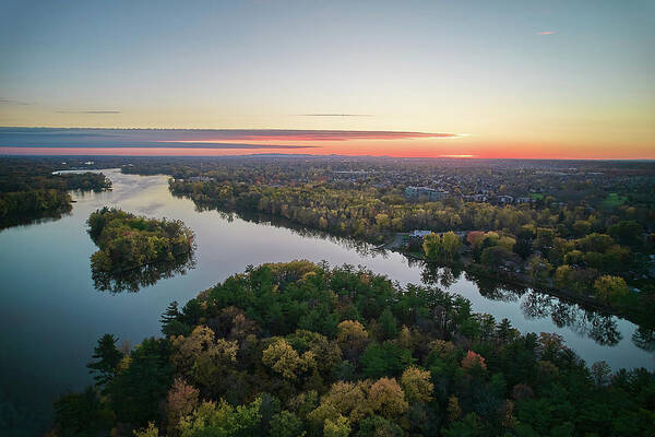 Drone Poster featuring the photograph Areal Sunset on the MilleIles river #1 by Carl Marceau