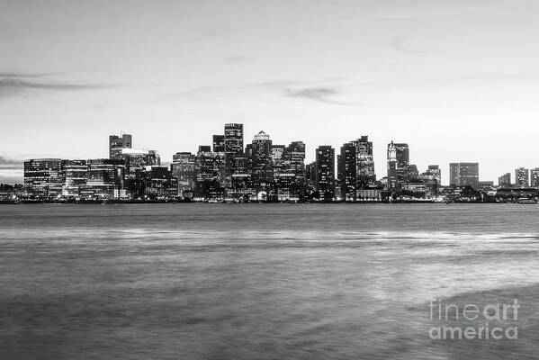2014 Poster featuring the photograph Boston Skyline Cityscape at Night Black and White #1 by Paul Velgos