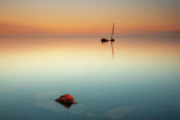 Shipwreck Poster featuring the photograph Flat calm shipwreck by Grant Glendinning
