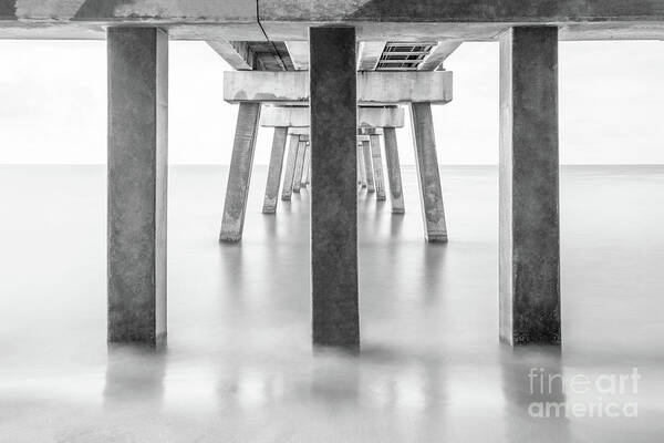 2018 Poster featuring the photograph Gulf Shores Pier Pilings Black and White Photo #1 by Paul Velgos