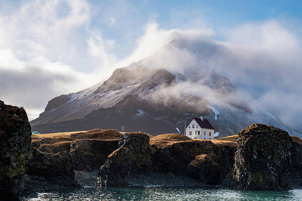Arnarstapi Poster featuring the photograph Iceland landscape in winter at Arnarstapi village. #1 by Michalakis Ppalis