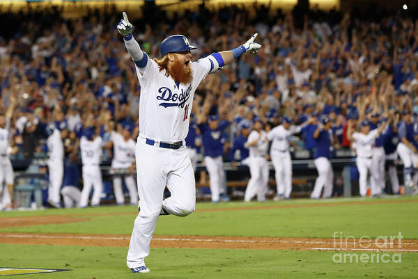 Game Two Poster featuring the photograph Justin Turner #1 by Ezra Shaw
