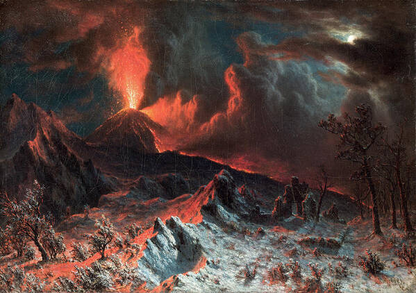 Albert Bierstadt Poster featuring the painting Mount Vesuvius at Midnight #2 by Albert Bierstadt