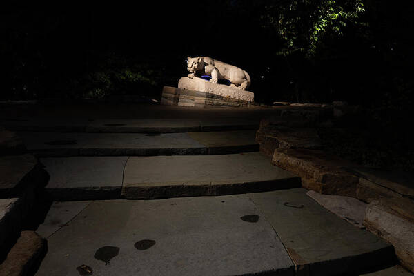 State College Pennsylvania Poster featuring the photograph Nittany Lion Shrine at night at Penn State University #1 by Eldon McGraw