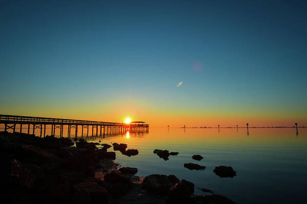 Safety Harbor Poster featuring the photograph Safety Harbor Pier Sunrise by Joe Leone