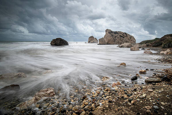 Sea Waves Poster featuring the photograph Seascape with windy waves during stormy weather on a rocky coast #1 by Michalakis Ppalis