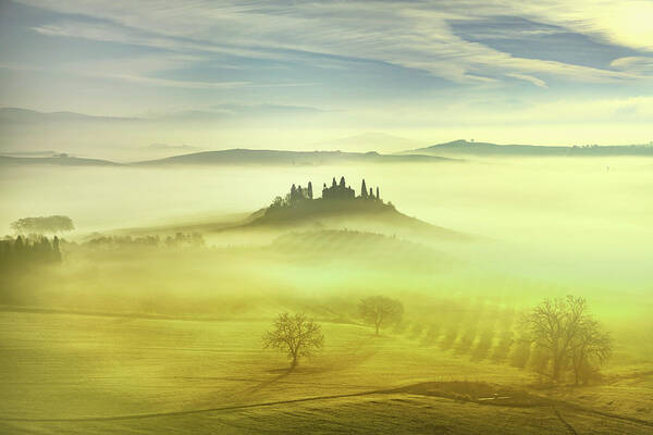 Tuscany Poster featuring the photograph Farmland in a Foggy Morning by Stefano Orazzini