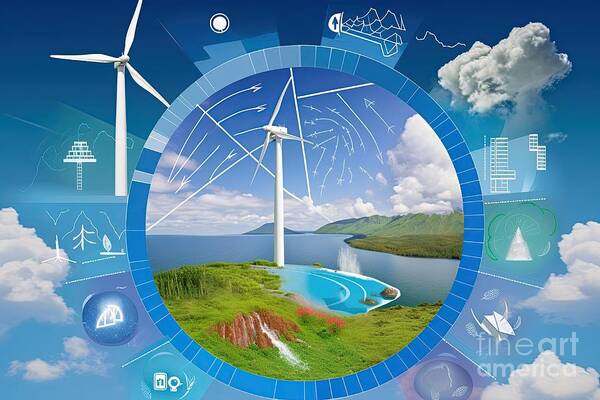 Green Energy Poster featuring the digital art Wind And Solar Renewable Green Energy #11 by Benny Marty