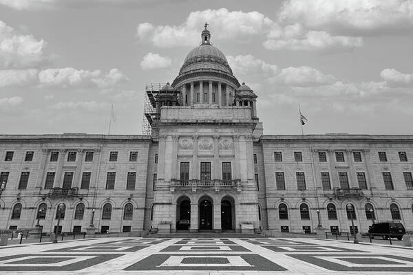 Democrats Poster featuring the photograph Rhode Island state capitol building in black and white #12 by Eldon McGraw