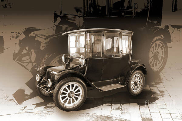 Auto Poster featuring the digital art 1914 Detroit Electric - Monochrome by Anthony Ellis