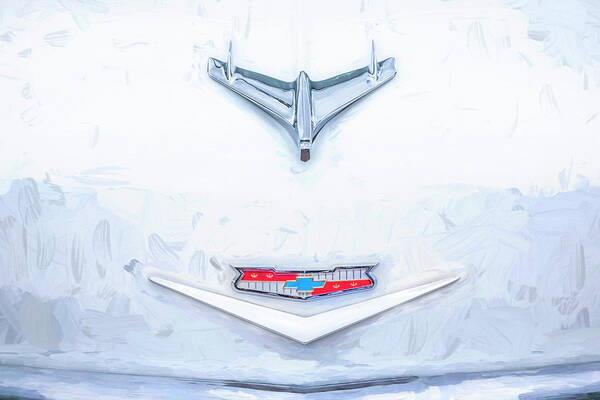 1956 Blue Chevrolet Bel Air Poster featuring the photograph 1956 Chevrolet Bel Air Hood Ornament X121 by Rich Franco