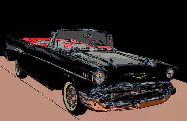 1957 Chevy Bel Air Convertible Poster featuring the drawing 1957 Chevy Bel Air Convertible Digital drawing by Flees Photos