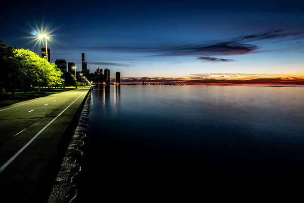 Dawn Poster featuring the photograph Chicago's lakefront at dawn #2 by Sven Brogren