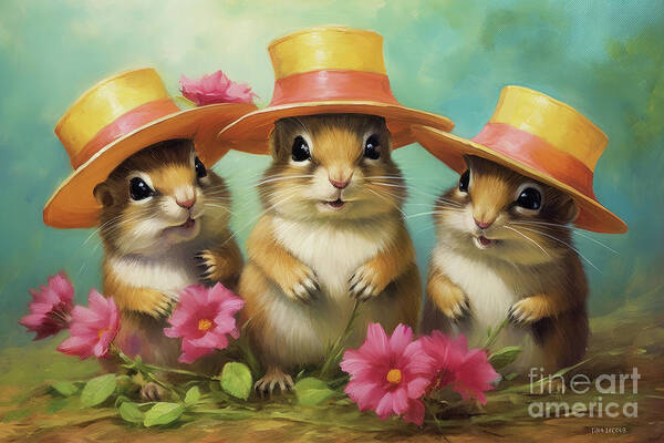 Chipmunks Poster featuring the painting The Chipmunk Garden Party by Tina LeCour