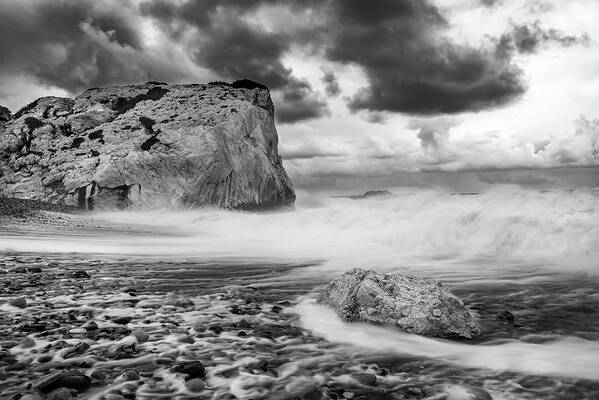 Seascape Poster featuring the photograph Seascape with windy waves during stormy weather. #2 by Michalakis Ppalis