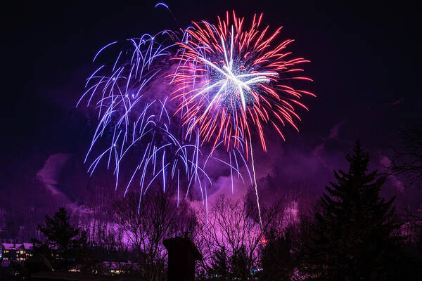 Fireworks Poster featuring the photograph Winter Ski Resort Fireworks #2 by Chad Dikun