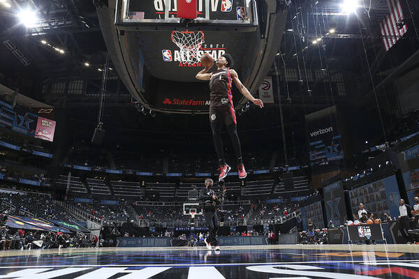 Anfernee Simons Poster featuring the photograph 2021 NBA All-Star - AT&T Slam Dunk Contest by Nathaniel S. Butler