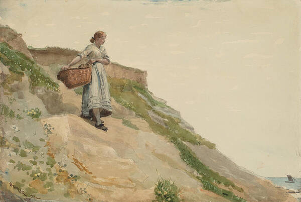 Winslow Homer Poster featuring the drawing Girl Carrying a Basket #4 by Winslow Homer