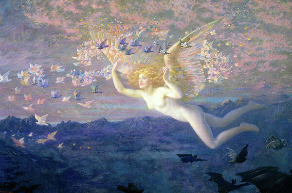 Watercolours Poster featuring the painting Wings of the Morning #3 by Edward Robert Hughes