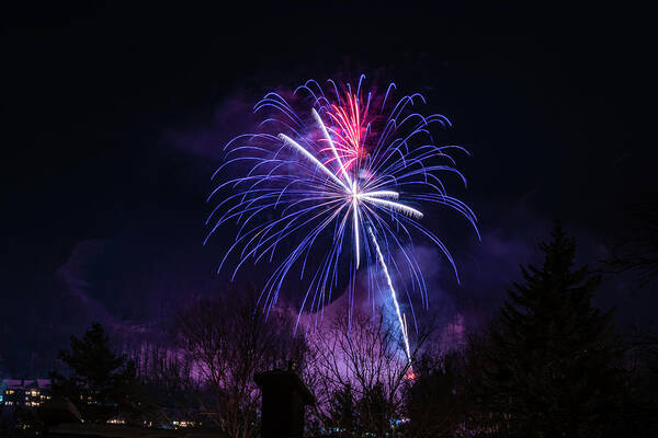 Fireworks Poster featuring the photograph Winter Ski Resort Fireworks #3 by Chad Dikun