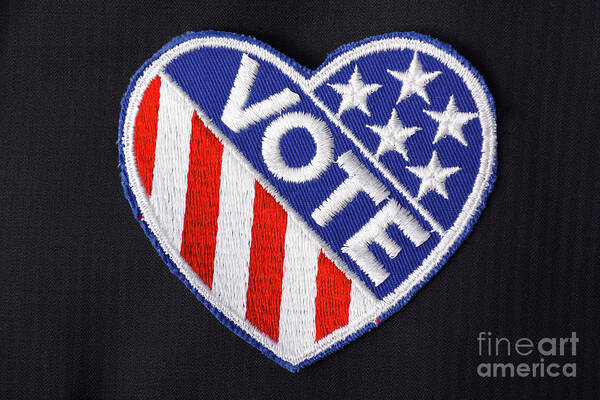 Blue Poster featuring the photograph USA Vote Badge on suit pocket. #4 by Milleflore Images