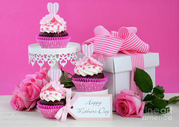 Background Poster featuring the photograph Happy Mothers Day pink and white cupcakes. #5 by Milleflore Images