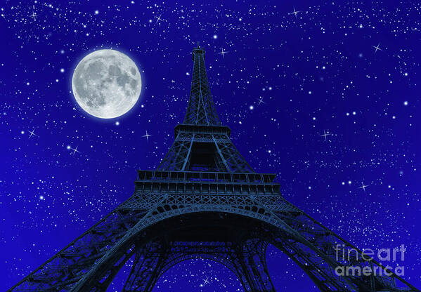 Tour Eiffel Poster featuring the photograph Tour Eiffel at night with fullmoon #5 by Benny Marty