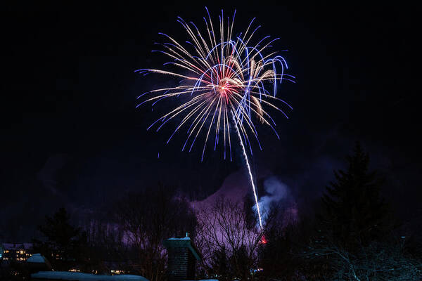 Fireworks Poster featuring the photograph Winter Ski Resort Fireworks #6 by Chad Dikun