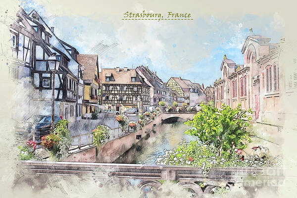 Artistic Poster featuring the digital art France sketch #8 by Ariadna De Raadt