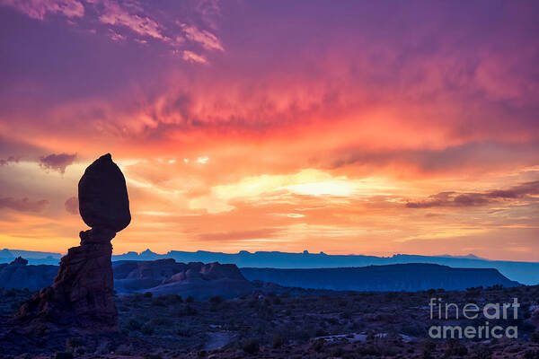 Glow Poster featuring the photograph A Balanced Sunset in Arches National Park, Utah, USA by Sam Antonio